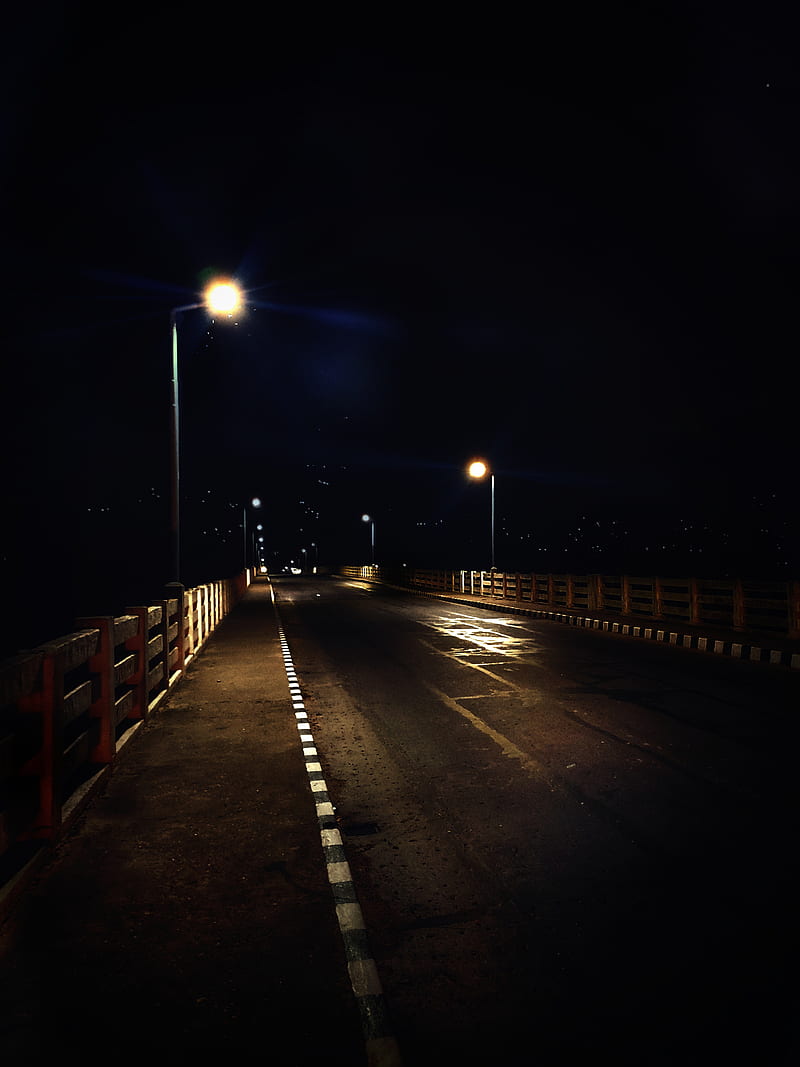 Bridge at night, road, streetlight, HD phone wallpaper