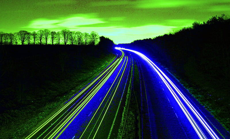 Traffic Trails Northumberland England, newcastle, traffic, trails, headlights, england, northumberland, night, light, HD wallpaper