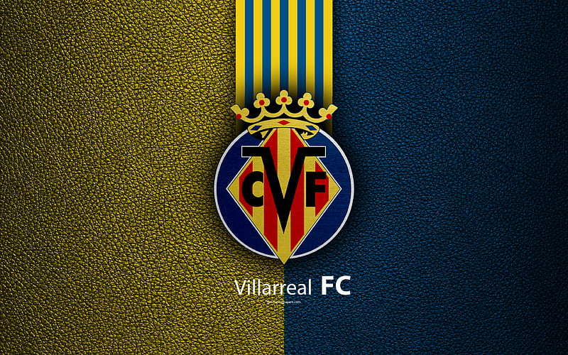 Villarreal FC Spanish football club, La Liga, logo, emblem, leather texture, Villarreal, Spain, football, HD wallpaper