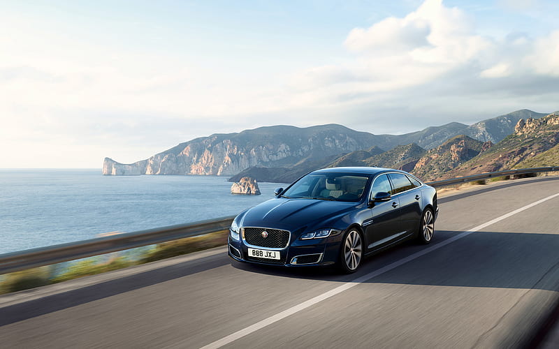 Jaguar XJ road, 2019 cars, luxury cars, Jaguar XJ50, motion blur, Jaguar, HD wallpaper