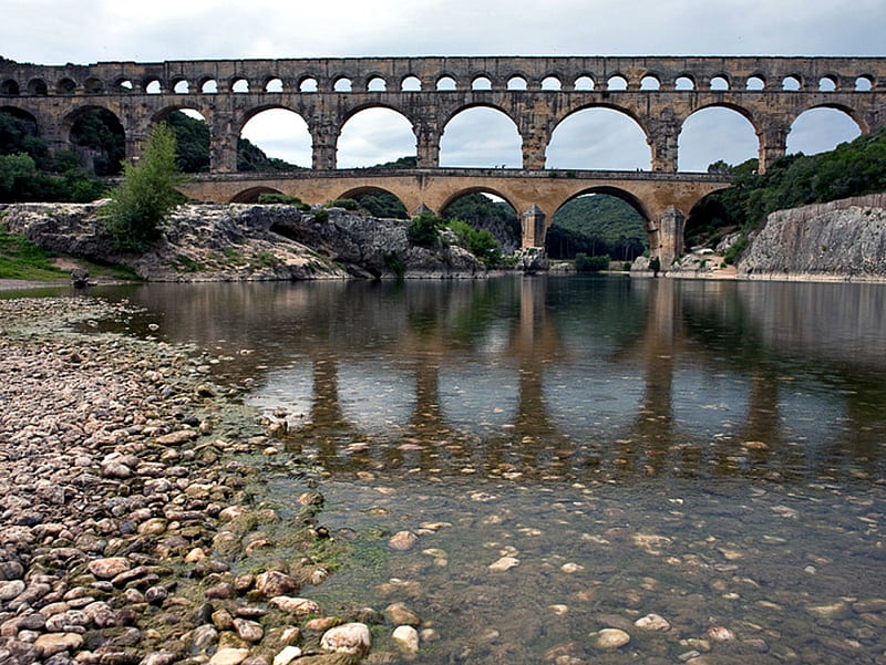 Roman Aquaduct, Ancient, Rocks, Aquaduct, River, HD wallpaper