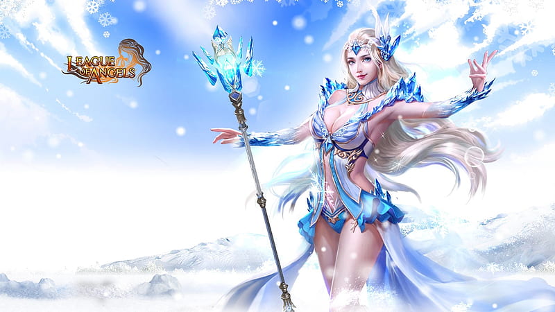 Noelle angel of winter, angel of winter, fantasy, luminos, girl, noelle, game, white, blue, HD wallpaper