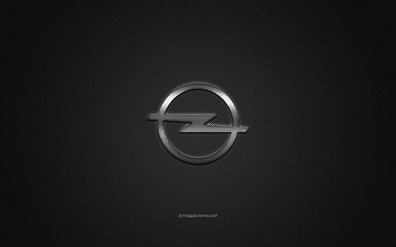 Opel logo, silver logo, gray carbon fiber background, Opel metal emblem, Opel, cars brands, creative art, HD wallpaper
