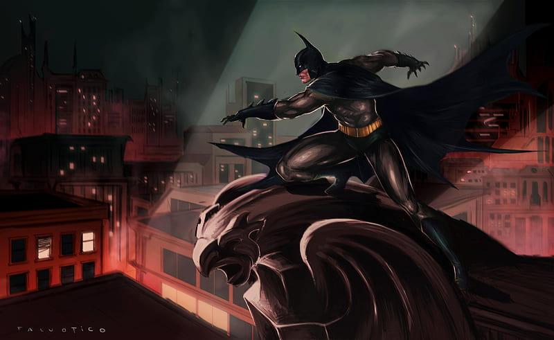 Batman Gotham City Art, batman, superheroes, artwork, digital-art, HD wallpaper