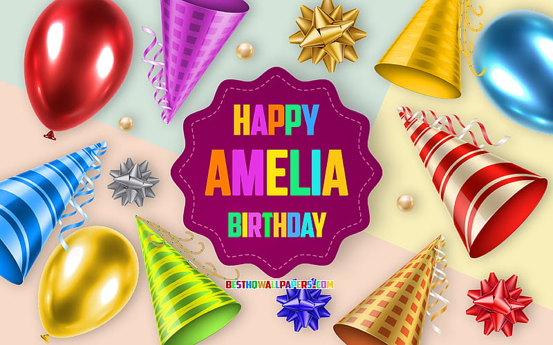 Happy Birtay Amelia, Birtay Balloon Background, Amelia, creative art, Happy Amelia birtay, silk bows, Amelia Birtay, Birtay Party Background, HD wallpaper