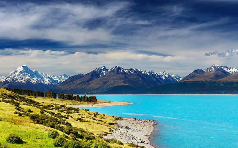 New Zealand blue river, mountains, summer, Patagonia, HD wallpaper