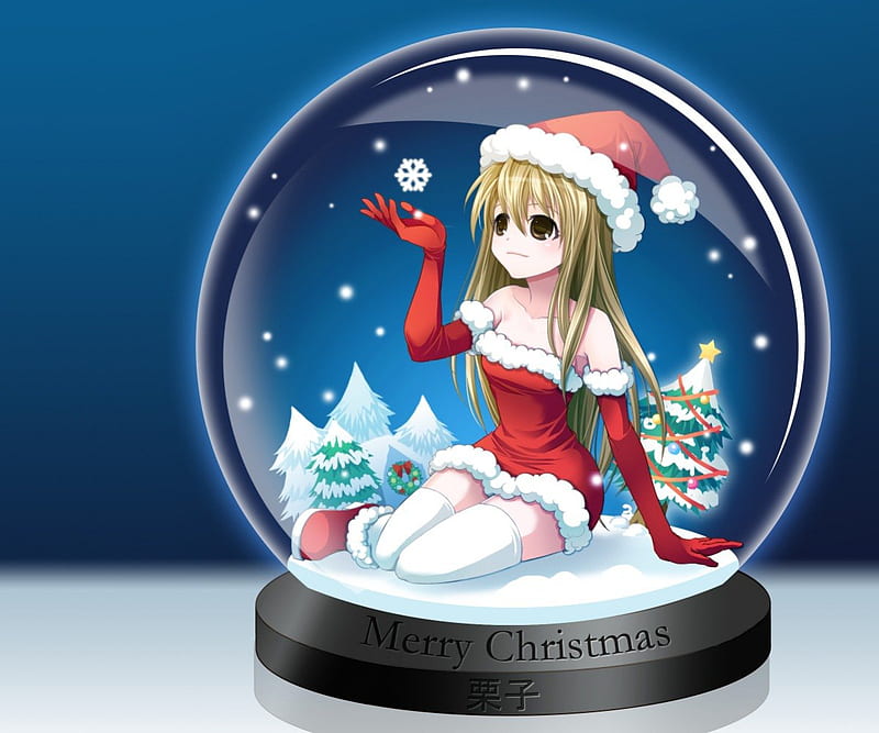 Christmas Globe, pretty, christmas tree, sweet, nice, anime, anime girl,  long hair, HD wallpaper | Peakpx