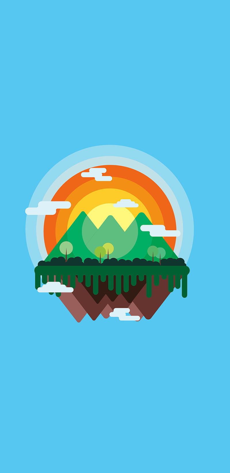 Floating island, cartoon, graphics, green, mountains, pastel, sky, HD phone wallpaper