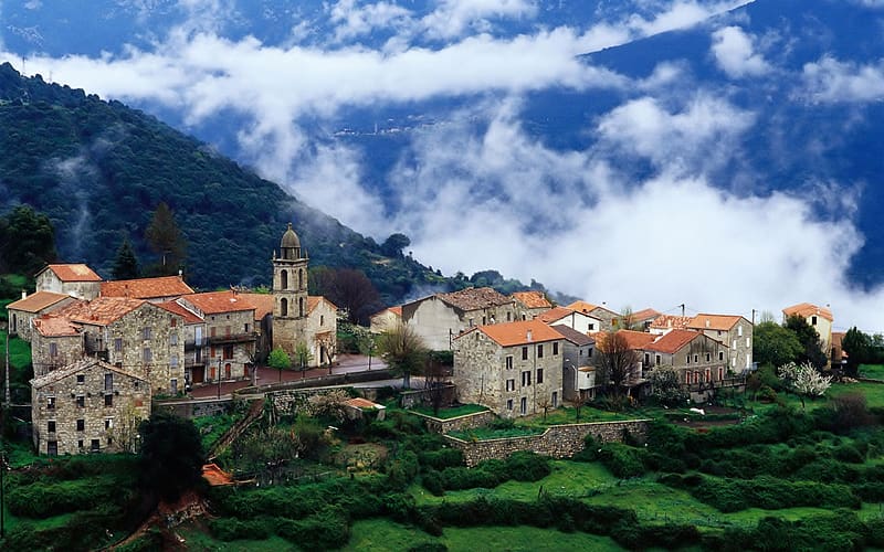 Village, France, Corsica, , Aregno, Towns, HD wallpaper