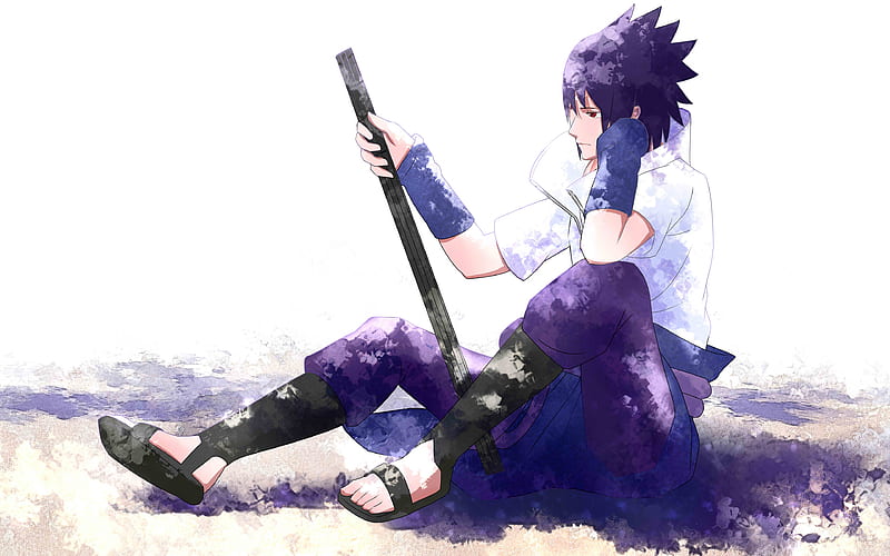 Sasuke Uchiha manga, sword, anime characters, Naruto, HD wallpaper