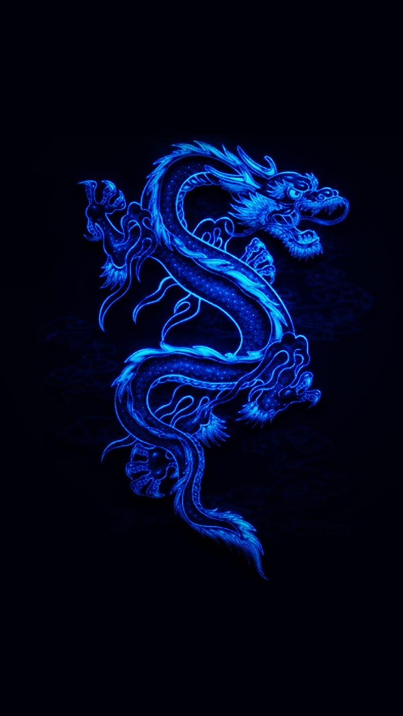 Dragon Blue Wall, abstract, dragons, mix, neon, sparkles, HD phone wallpaper