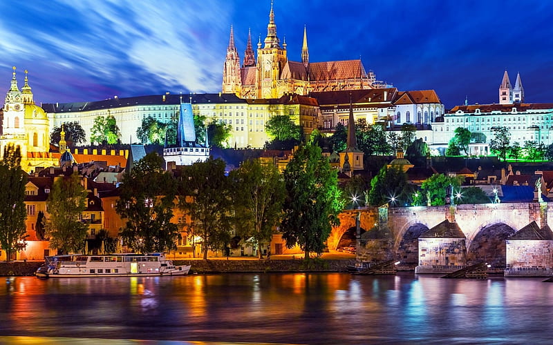 Prague, Czech Republic, Castle, Bridge, River, Hoses, City, HD wallpaper