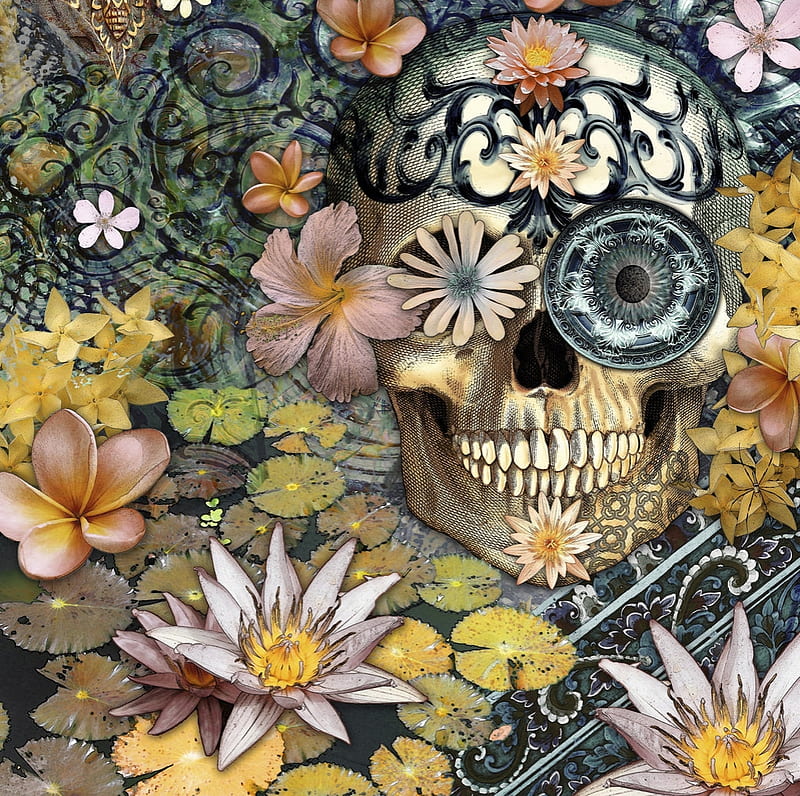 :), day of the dead, art, flower, halloween, bones, skull, HD wallpaper