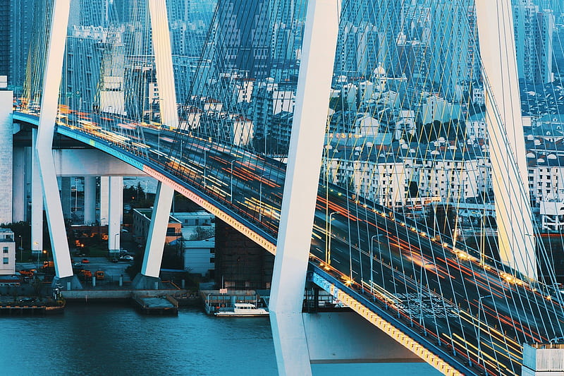 china, cable, bridge, shanghai, HD wallpaper