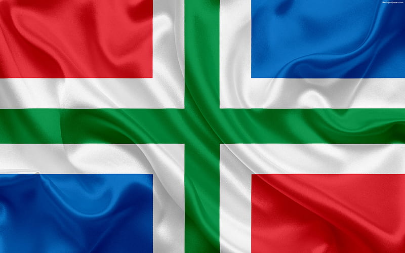 Flag of Groningen, Netherlands silk flag, administrative division, Provinces of the Netherlands, Groningen, HD wallpaper