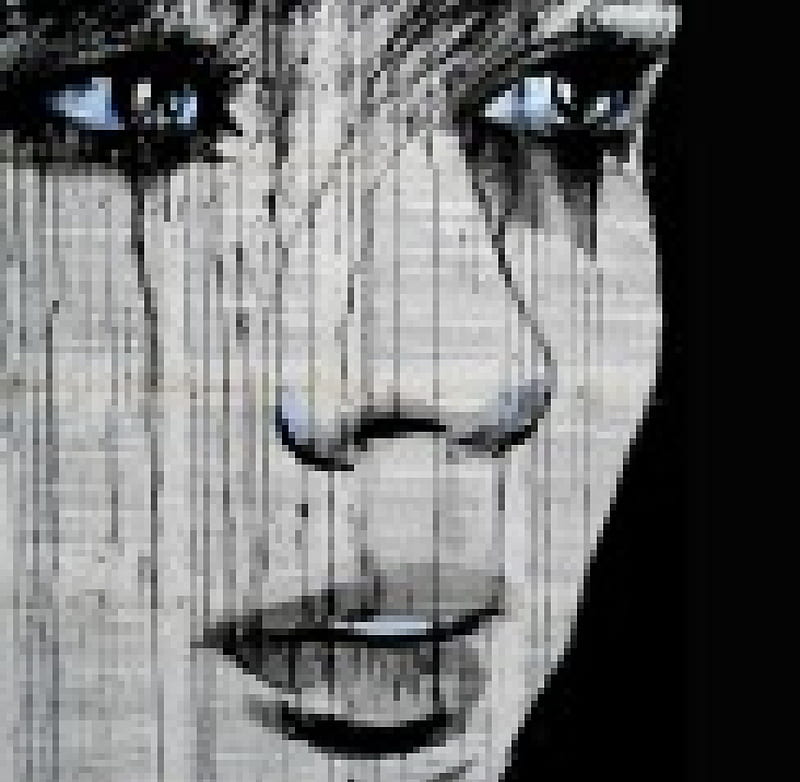 *woman face on paper*, art, black, on, sad, tears, work, paper, white, eyes, blue, HD wallpaper
