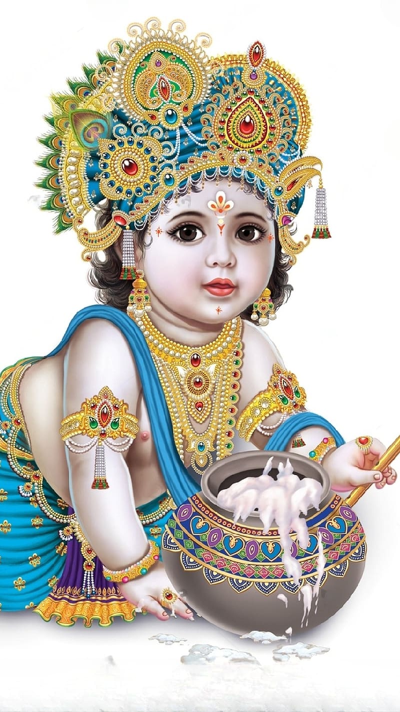 Krishna Bhagwan Na, God Kanha Eating Makhan, white background, lord krishna, god, lord kanha, HD phone wallpaper
