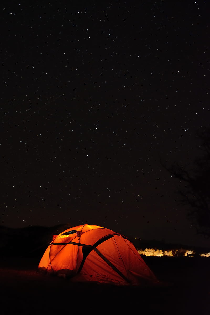 tent, camping, night, starry sky, stars, HD phone wallpaper