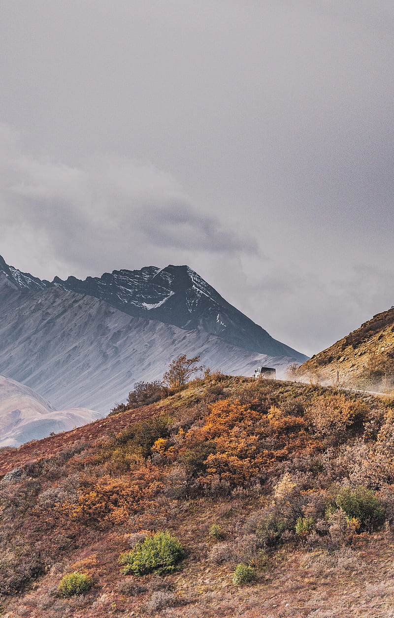 mountains, peak, car, off-road, nature, HD phone wallpaper