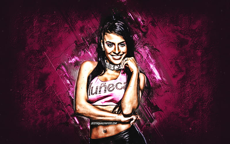 Zelina Vega, WWE, american wrestler, portrait, purple stone background, Thea Megan Trinidad, HD wallpaper