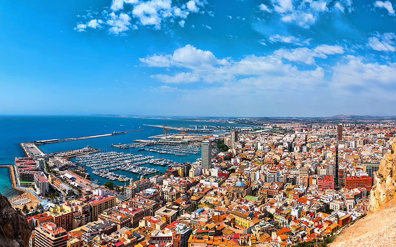 Alicante summer, cityscapes, spanish cities, Spain, Alicante skyline, Cities of Spain, HD wallpaper