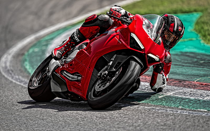Ducati Panigale V2, 2020, red sport bike, sports bike, new red Panigale V2, italian sports bikes, race track, Ducati, HD wallpaper