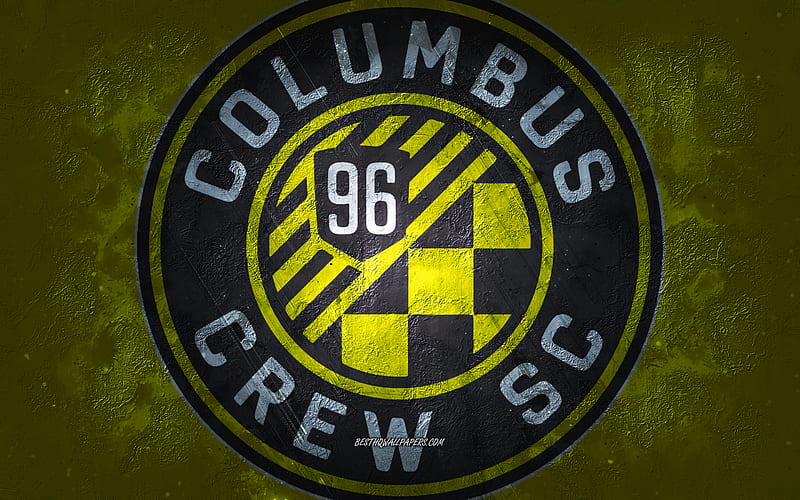 Columbus Crew SC, American soccer team, yellow stone background, Columbus Crew SC logo, grunge art, MLS, soccer, USA, Columbus Crew SC emblem, HD wallpaper