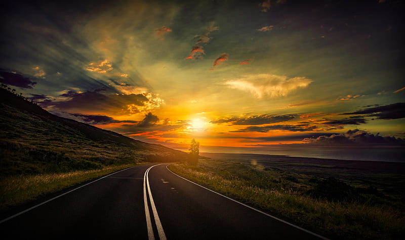 Cool Sunset Road View, sunset, road, nature, HD wallpaper | Peakpx