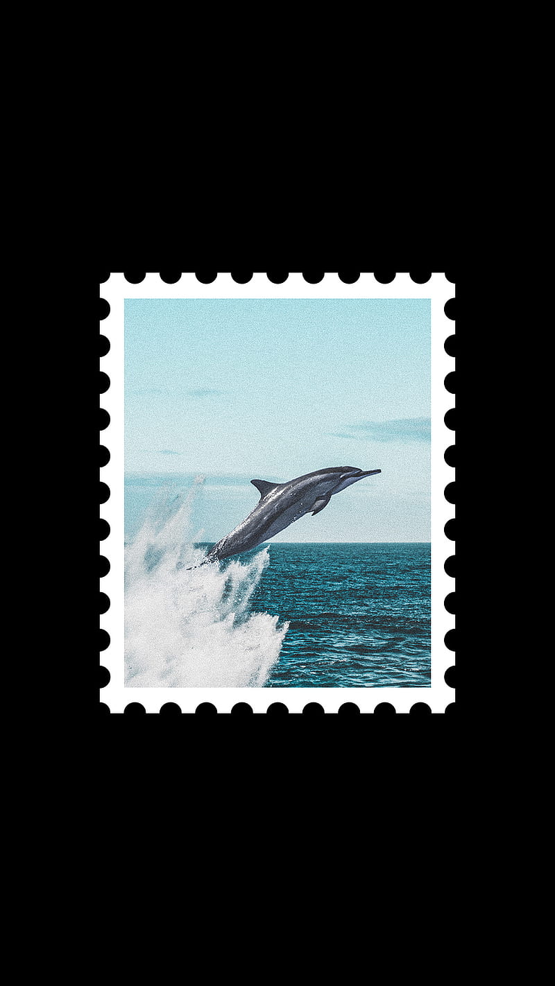 postcard stamp 4, aesthetic, dolphins, postcard, postcard stamp, stamp, vintage, water, HD phone wallpaper