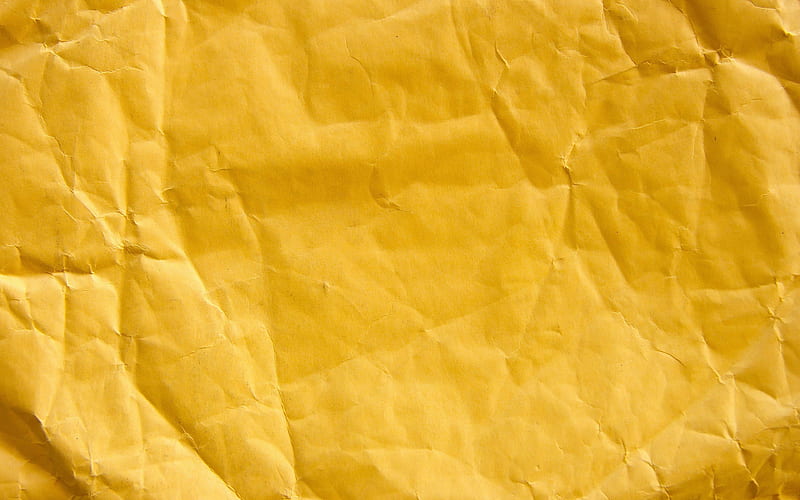 yellow crumpled paper macro, paper backgrounds, crumpled paper textures, yellow backgrounds, HD wallpaper