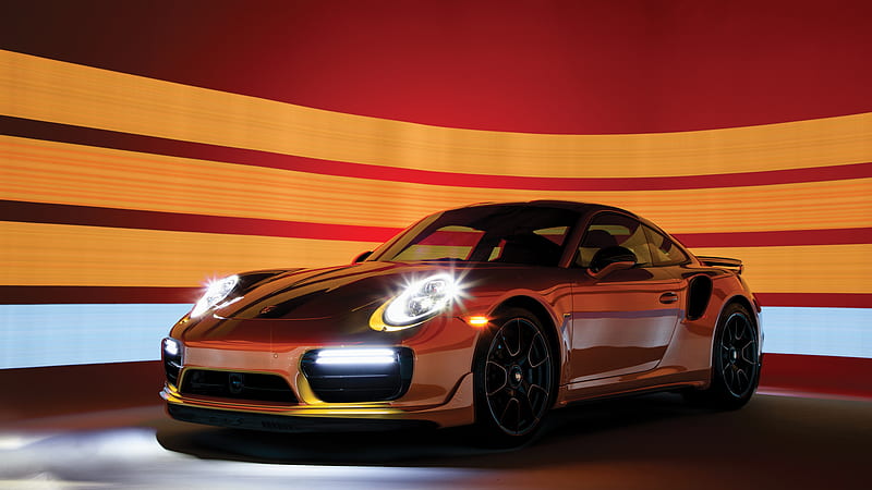 porsche 911 turbo s exclusive series, orange, supercars, headlights, Vehicle, HD wallpaper