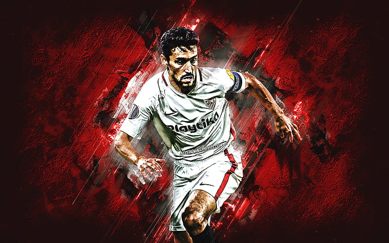 Jesus Navas, Sevilla FC, portrait, Spanish footballer, Sevilla FC captain, red stone background, football, HD wallpaper