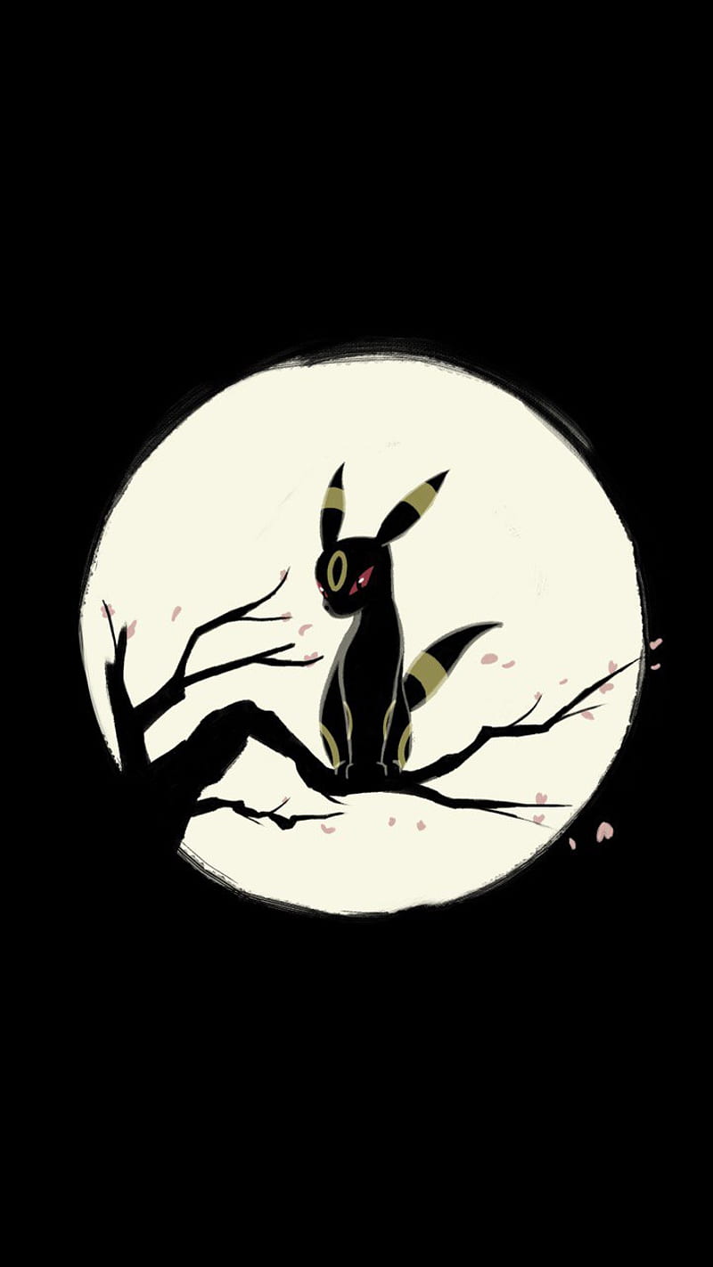Umbreon, android, black, drawing, ios, iphone, moon, oled, pokemon, HD phone wallpaper