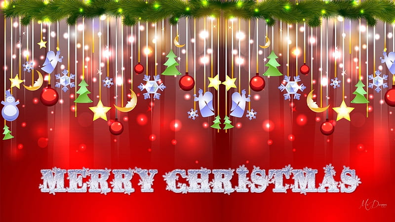 Christmas Garlands, red, stars, moons, Christmas, Feliz Navidad, shine ...