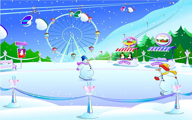 Christmas Fun, christmas park, christmas carnival, ice skating, snowman, HD wallpaper