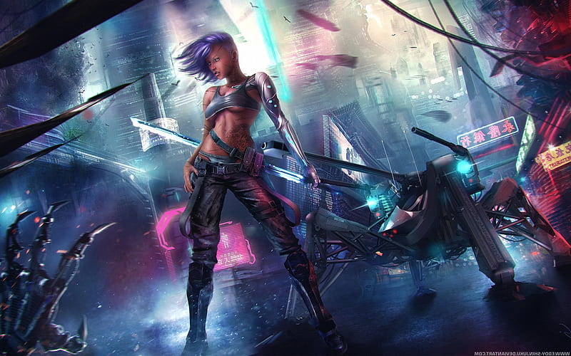 Asian Cyberpunk, fantasy-girls, HD wallpaper