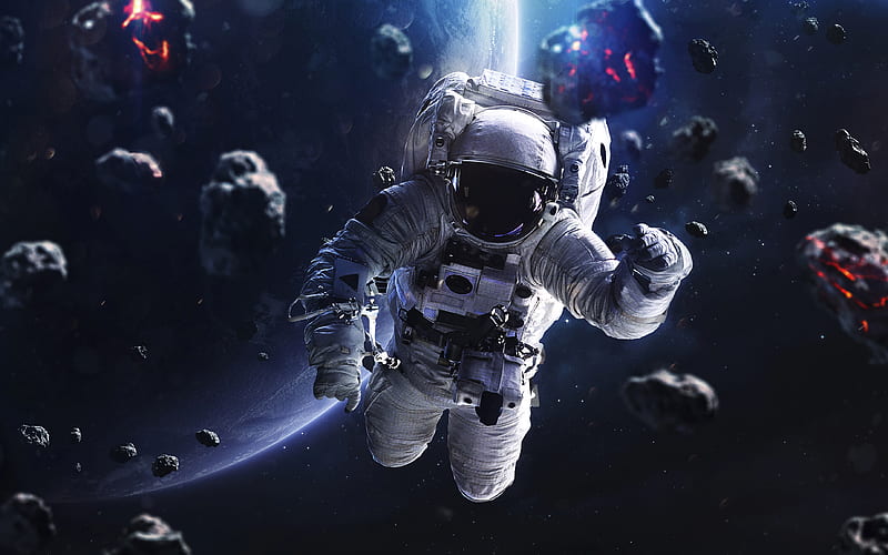 astronaut, spacesuit, meteorites, HD wallpaper