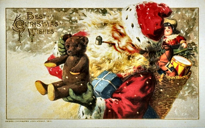 Best Christmas Wishes 1, Christmas, art, holiday, December, Santa, illustration, artwork, Teddybear, wide screen, occasion, toys, HD wallpaper