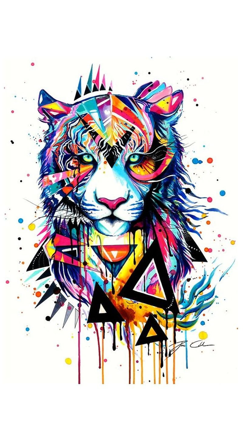 abstract tiger, abstract, artwork, colors, tiger, HD phone wallpaper