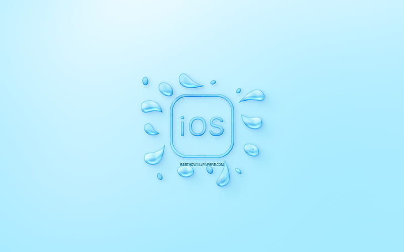 IOS logo, water logo, emblem, blue background, IOS logo made of water, creative art, water concepts, IOS, Apple, HD wallpaper