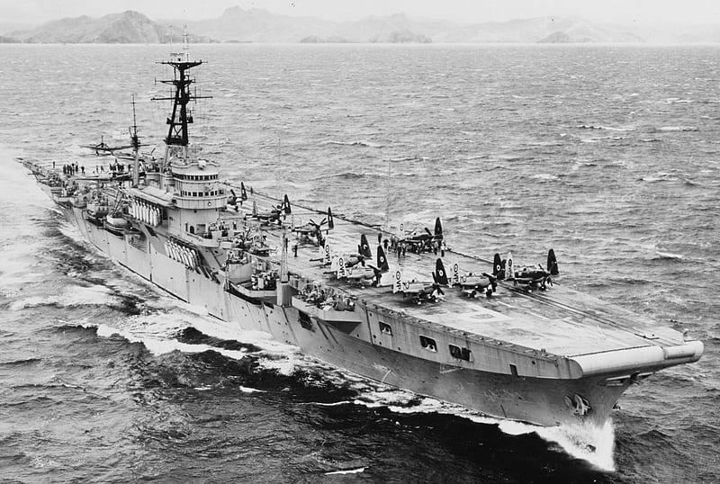 WORLD OF WARSHIPS HMS TRIUMPH R 16 LIGHT CARRIER CVL, COMMISSIONED 6 MAY 1945, AIR GROUP SEA FIRE AND FIREFLY, 1950 KOREA, CVL OR LIGHT FLEET CARRIER, 1981, SCRAPPED IN SPAIN, HD wallpaper