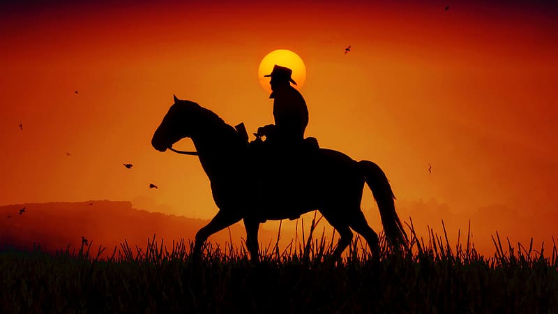Silhouette, Horse, Western, Cowboy, Video Game, Red Dead Redemption 2, Red Dead, HD wallpaper