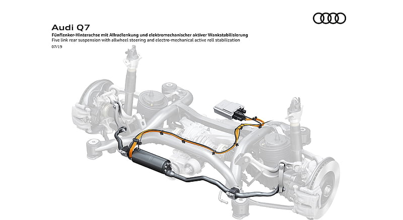 2020 Audi Q7 - Five link rear suspension with allwheel steering and electro-mechanical active roll stabilization , car, HD wallpaper