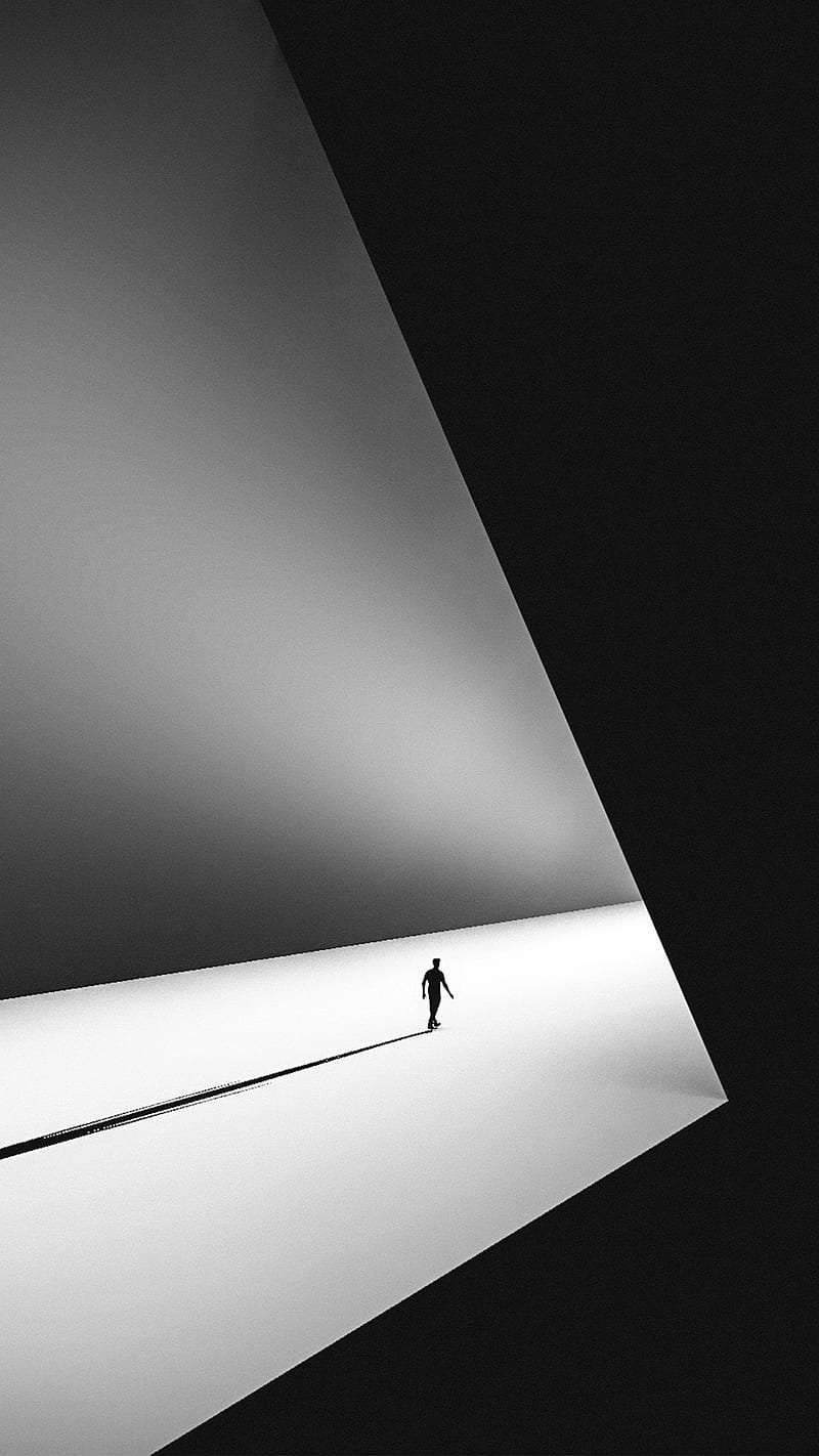 black and white, Circlestances, abstract, dark, light, shadow, silhouette, surreal, HD phone wallpaper