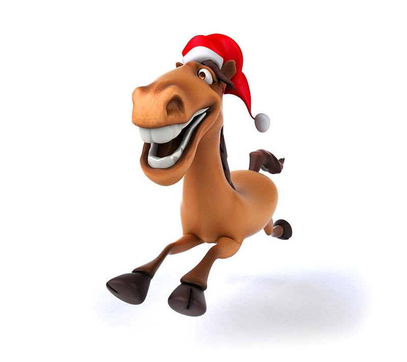 Funny Horse, 2014, happy, new year, santa, symbol, HD wallpaper