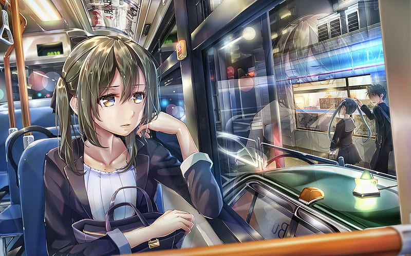 Meiko, girl in train, Vocaloid Characters, creative, manga, Vocaloid, HD wallpaper