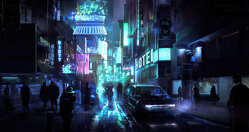 ArtStation - Futuristic cyberpunk tech city street