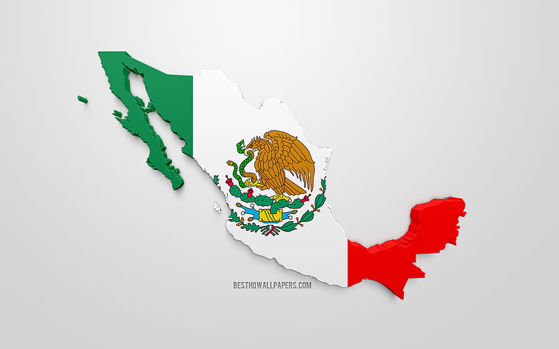 3d flag of Mexico, silhouette map of Mexico, 3d art, Mexican flag, North America, Mexico, geography, Mexico 3d silhouette, HD wallpaper