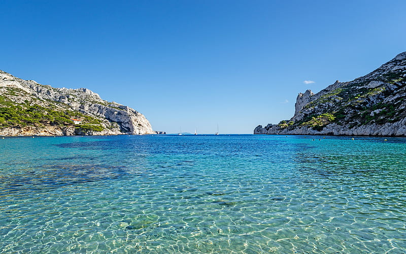 Marseille, blue bay, yachts, Mediterranean Sea, blue lagoon, coast, summer, seascape, France, HD wallpaper