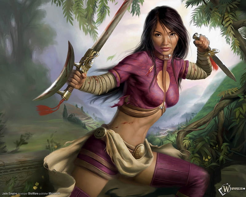 Babe Warrior, fantasy, female, warrior, ancient, action, sword, HD wallpaper